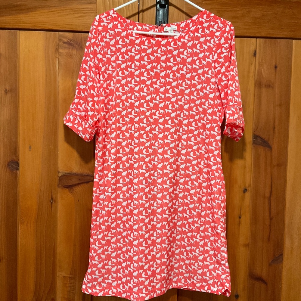 CAT print womens medium tunic dress the gap coral 3/4 sleeve lightweight